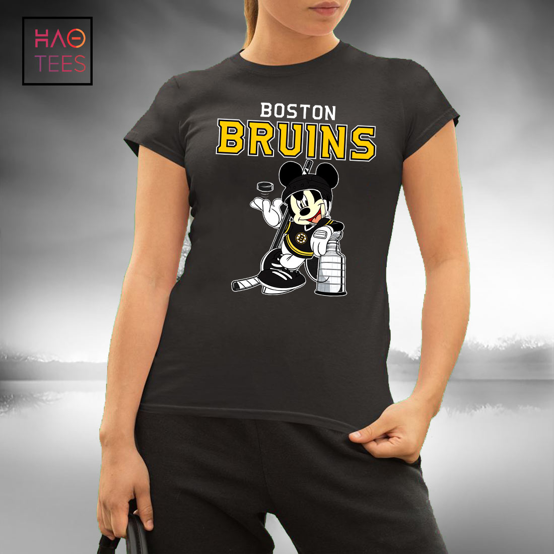 Original mickey Boston Bruins With The Stanley Cup Hockey NHL T