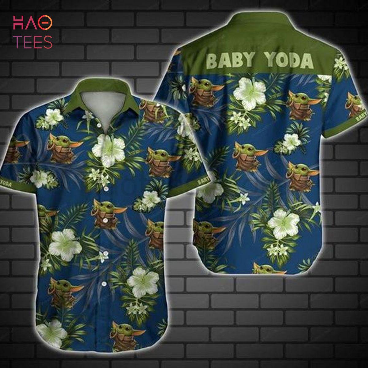 Baby Yoda Green Mandalorian Tropical Flowers Hawaiian Shirt