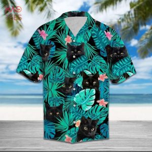 Black Cats Flowers Hawaiian Shirt