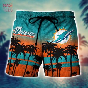 Miamii Dolphin Hawaiian Shirt Coconut Tree Aqua Orange 