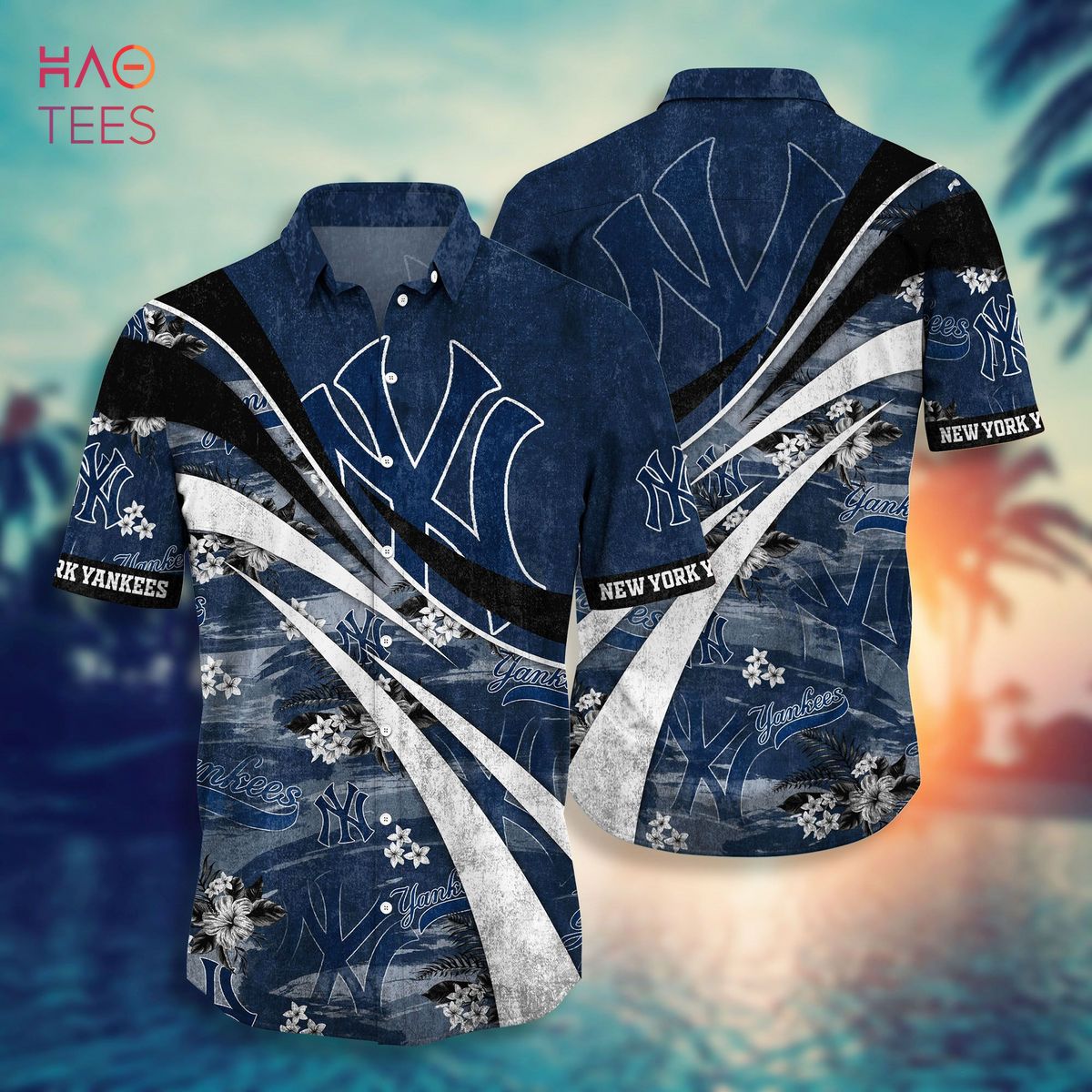 New York Yankees Baseball Pattern Vintage Hawaiian Shirt Custom Name