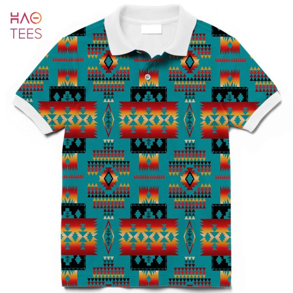 Blue Native Tribes Pattern Native American Polo T-Shirt 3D