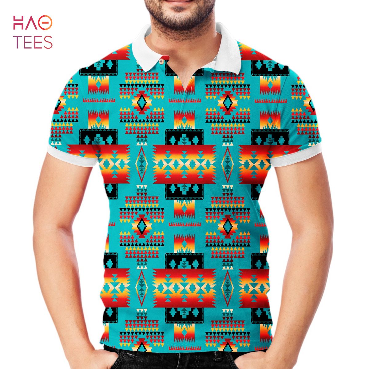 Blue Native Tribes Pattern Native American Polo T-Shirt 3D