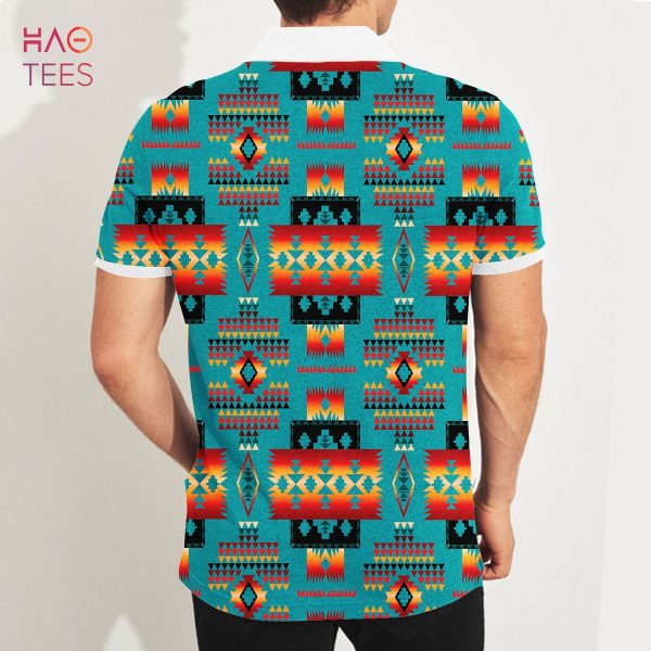 Blue Native Tribes Pattern Native American Polo T-Shirt 3D