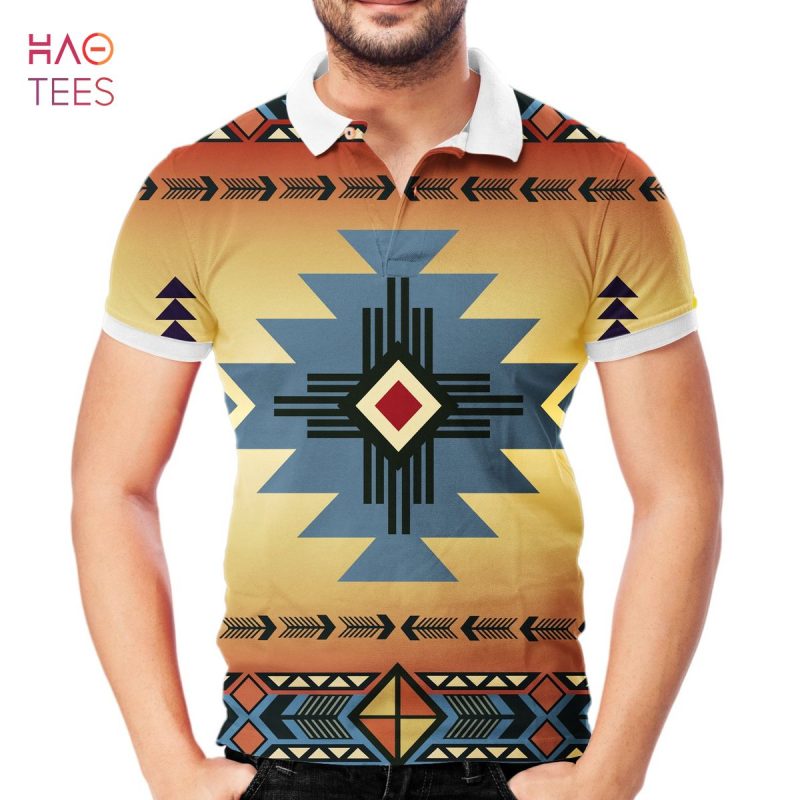 Southwest Blue Symbol Native American Polo T-Shirt 3D