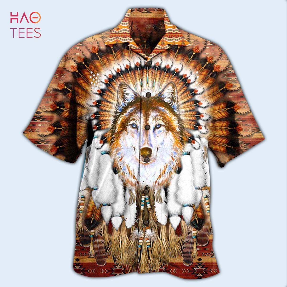 Native American Wolf Feather Headdress Edition Hawaiian Shirt