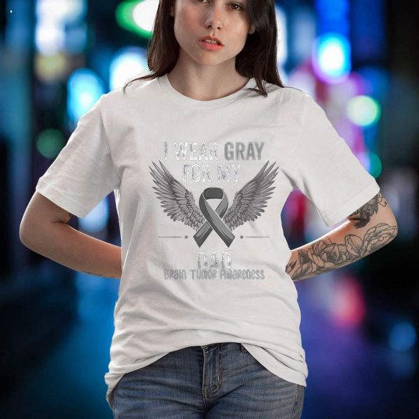I Wear Gray For My Dad Brain Tumor Cancer Awareness Ribbon Shirt