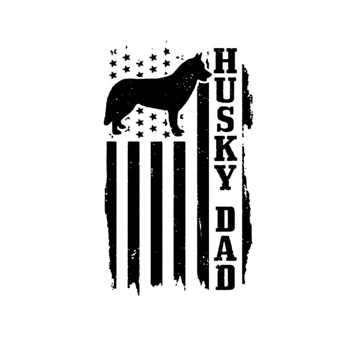 Mens Husky Dad Vintage American Flag Patriotic Husky Dog Shirt