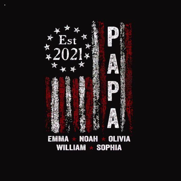Papa Est Vintage USA Flag With Grandkids Shirt