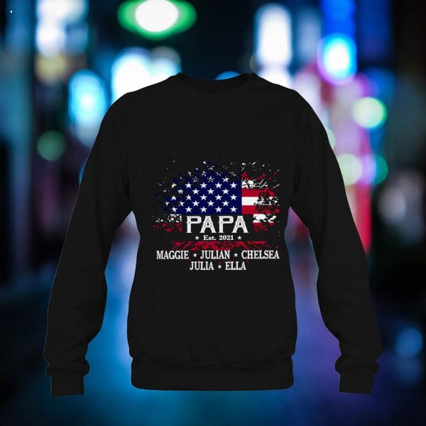 Papa Est, Independence Day, Gift From Children To Grandpa T-Shirt With Grandpa And Kid’s Nickname Shirt