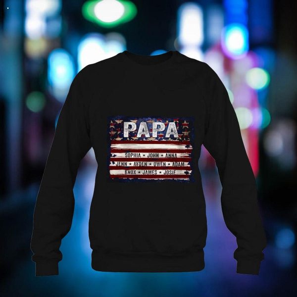 Personalized Papa Flag With Grandkids, Father’s Day Shirt