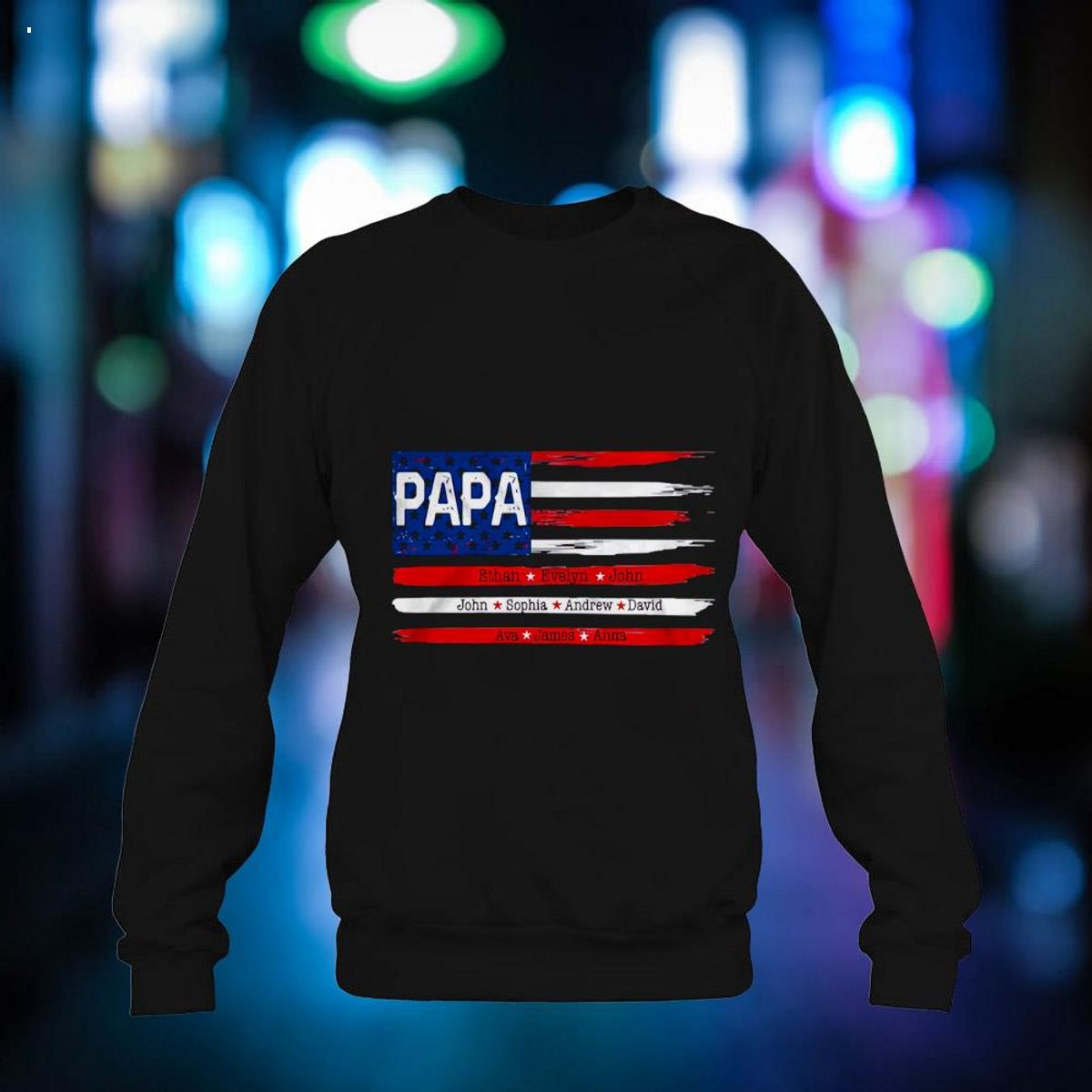 Personalized Papa Flag with grandkids, Happy Father's Day T-Shirt
