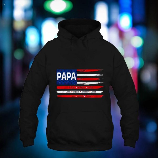 Personalized Papa Flag with grandkids, Happy Father’s Day T-Shirt