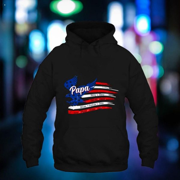 Personalized Papa with Grandkids American Flag Shirt