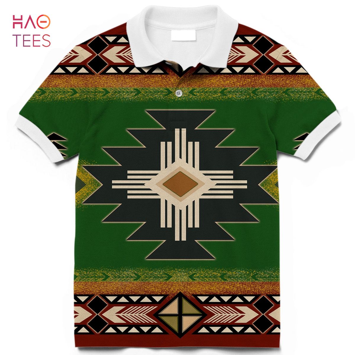 Southwest Green Symbol Native American Polo T-Shirt 3D