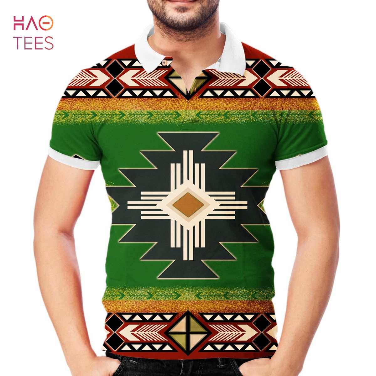 Southwest Green Symbol Native American Polo T-Shirt 3D Southwest Green Symbol Native American Polo T-Shirt 3D