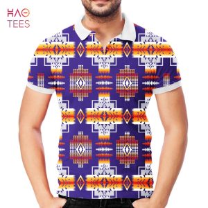 Purple Pattern Native American Polo T-Shirt 3D