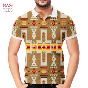 Light Brown Tribe Design Native American Polo T-Shirt 3D