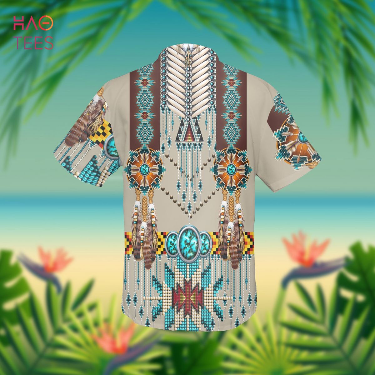 Turquoise Blue Pattern Breastplate Native American Hawaiian Shirt 3D