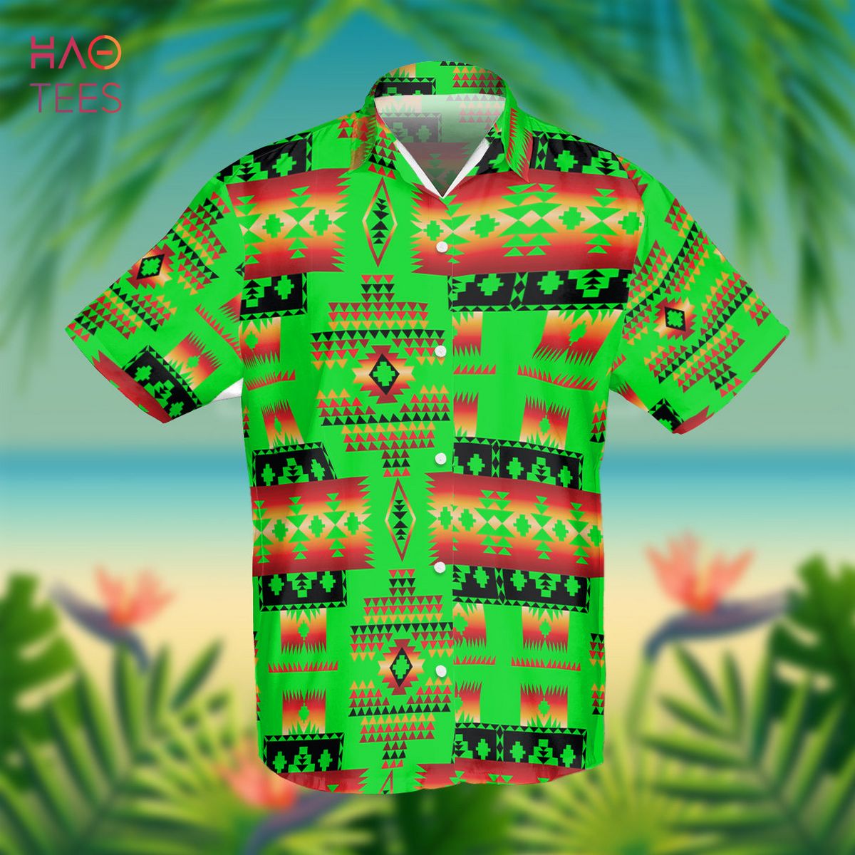 Green Tribes Pattern Native American Hawaiian Shirt 3D