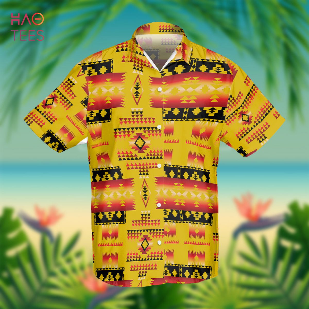 Yellow Tribes Pattern Native American Hawaiian Shirt 3D Yellow Tribes Pattern Native American Hawaiian Shirt 3D