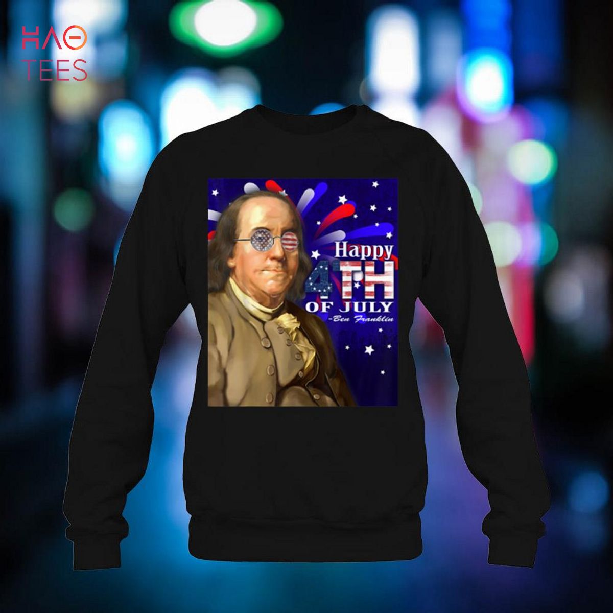 Ben Franklin Sunglasses 4th of July Design Black Shirt Ben Franklin Sunglasses 4th of July Design Black Shirt