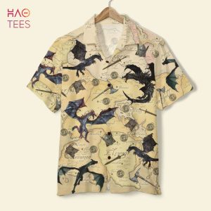 Skyrim The Game with Dragons and Old Tamriel Map T.E.S. Game Hawaiian Shirt and Shorts