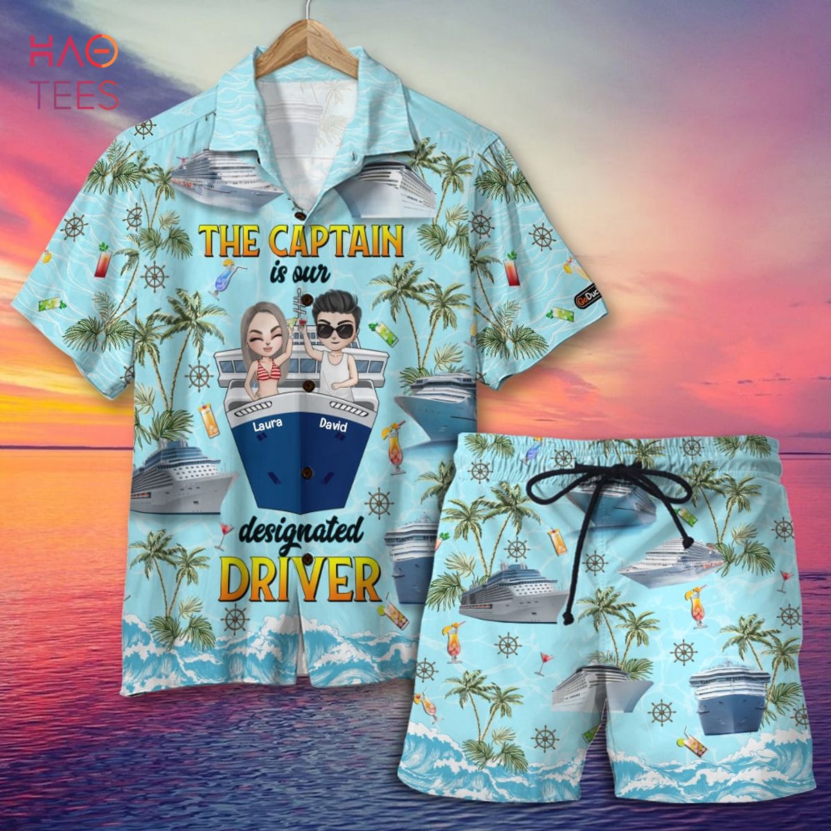 The Captain Is Our Designated Driver, Personalized Hawaiian Shirt and Men Beach Shorts, Gifts for Cruising Lovers The Captain Is Our Designated Driver, Personalized Hawaiian Shirt and Men Beach Shorts, Gifts for Cruising Lovers