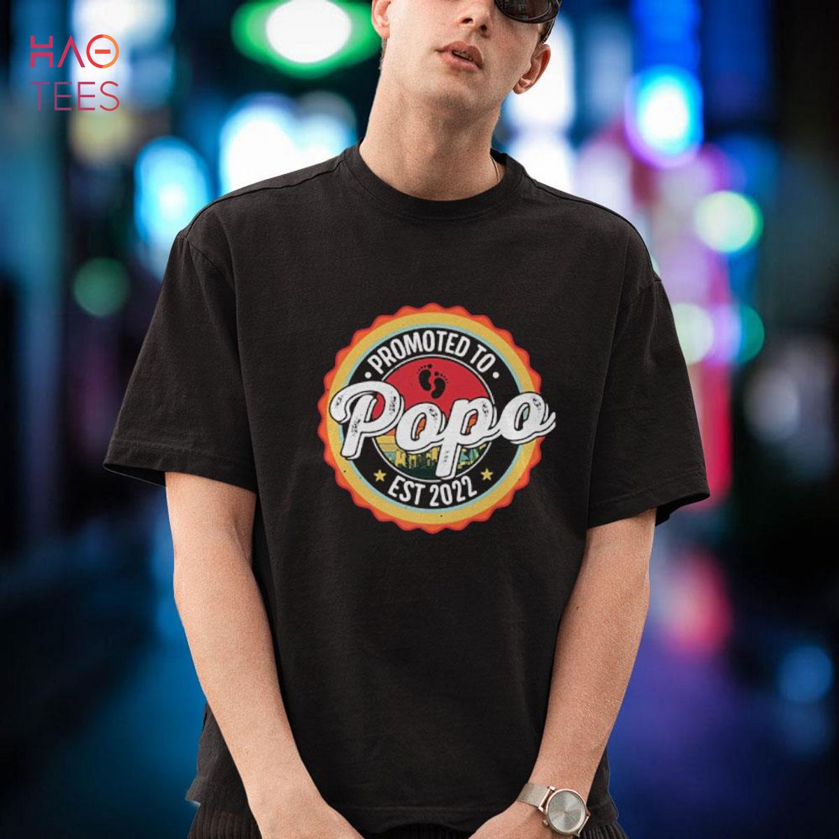 Mens Promoted To Papa Est 2022 Retro New Popo First Time Popo Shirt