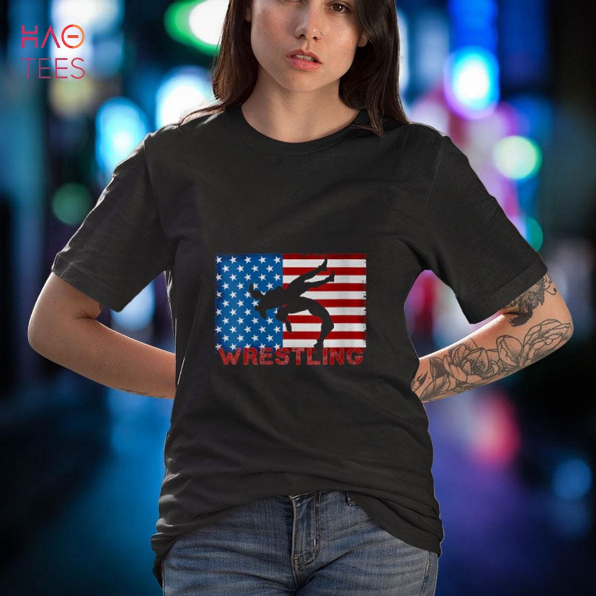 Womens Teen Girl Wrestler Mom Dad American Wrestling USA Flag Gift V-Neck Womens Teen Girl Wrestler Mom Dad American Wrestling USA Flag Gift V-Neck