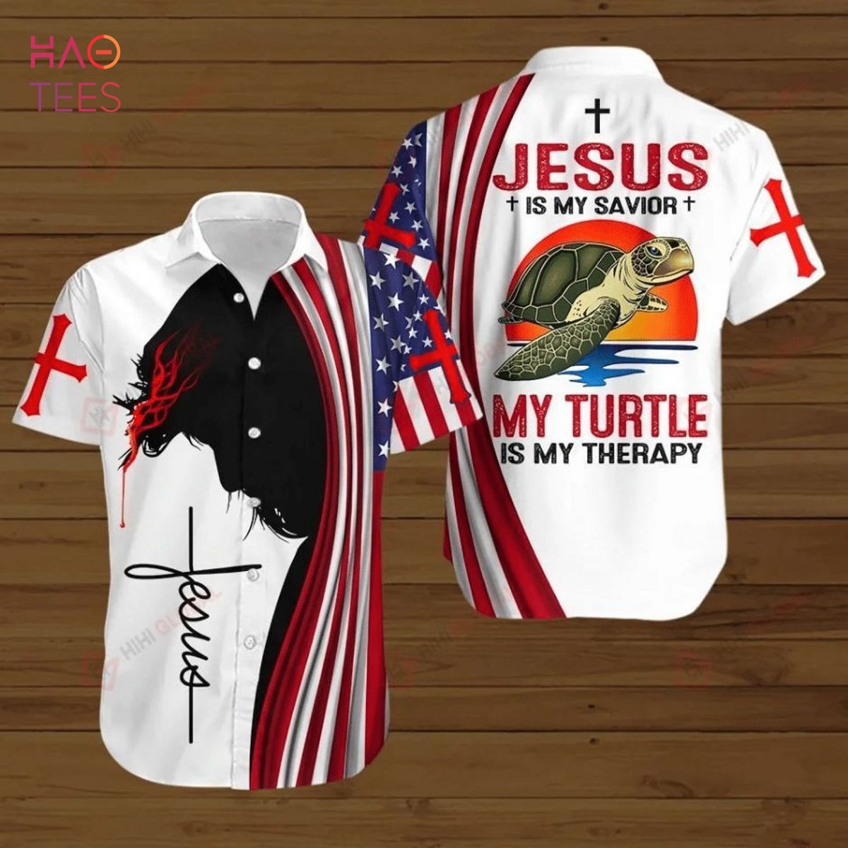 HOT 4th Of July Independence Day Jesus Bible Cross Jesus Is My Savior My Turtle Is My Therapy Hawaiian Shirt
