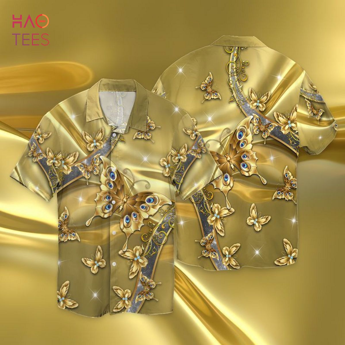 Golden Butterflies Hawaiian Shirt Golden Butterflies Hawaiian Shirt