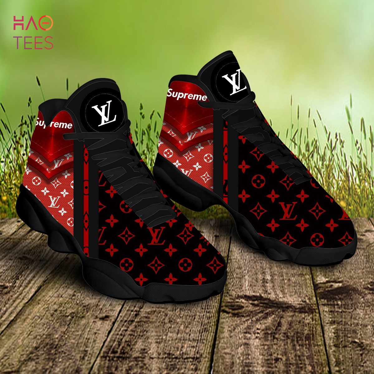 Louis Vuitton Air Jordan 13 Red Black Shoes