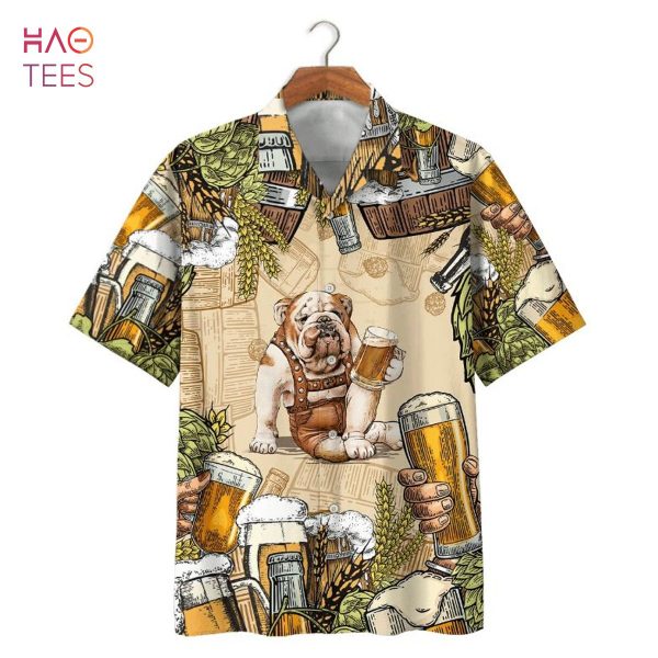 BEST Bull Dog Drink Beer Print Hawaiian Shirt