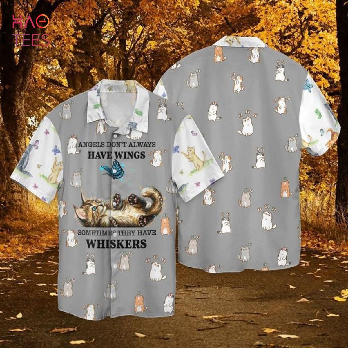 Butterfly With Cat Angels Do Not Always Have Wings Sometimes They Have Whiskers Hawaiian Shirt Butterfly With Cat Angels Do Not Always Have Wings Sometimes They Have Whiskers Hawaiian Shirt