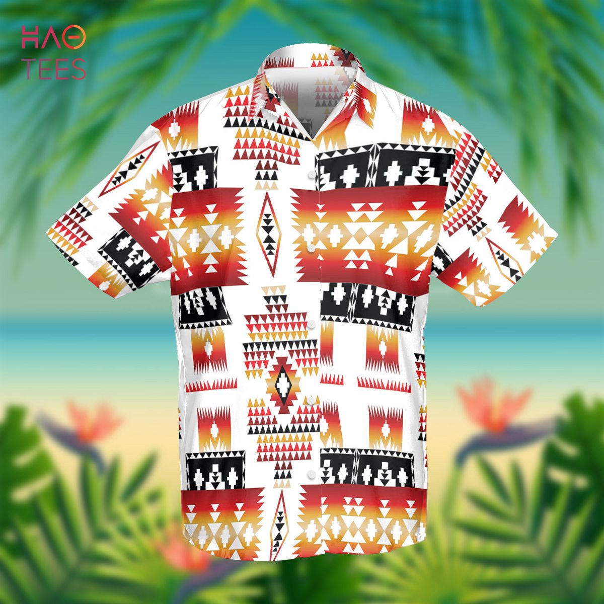 White Tribes Pattern Native American Hawaiian Shirt 3D White Tribes Pattern Native American Hawaiian Shirt 3D