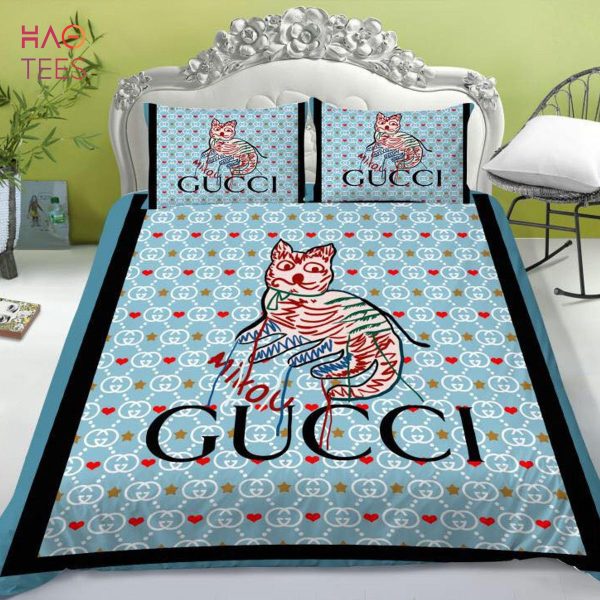 HOT Gucci Cat Limited Edition Blue Black Bedding Set