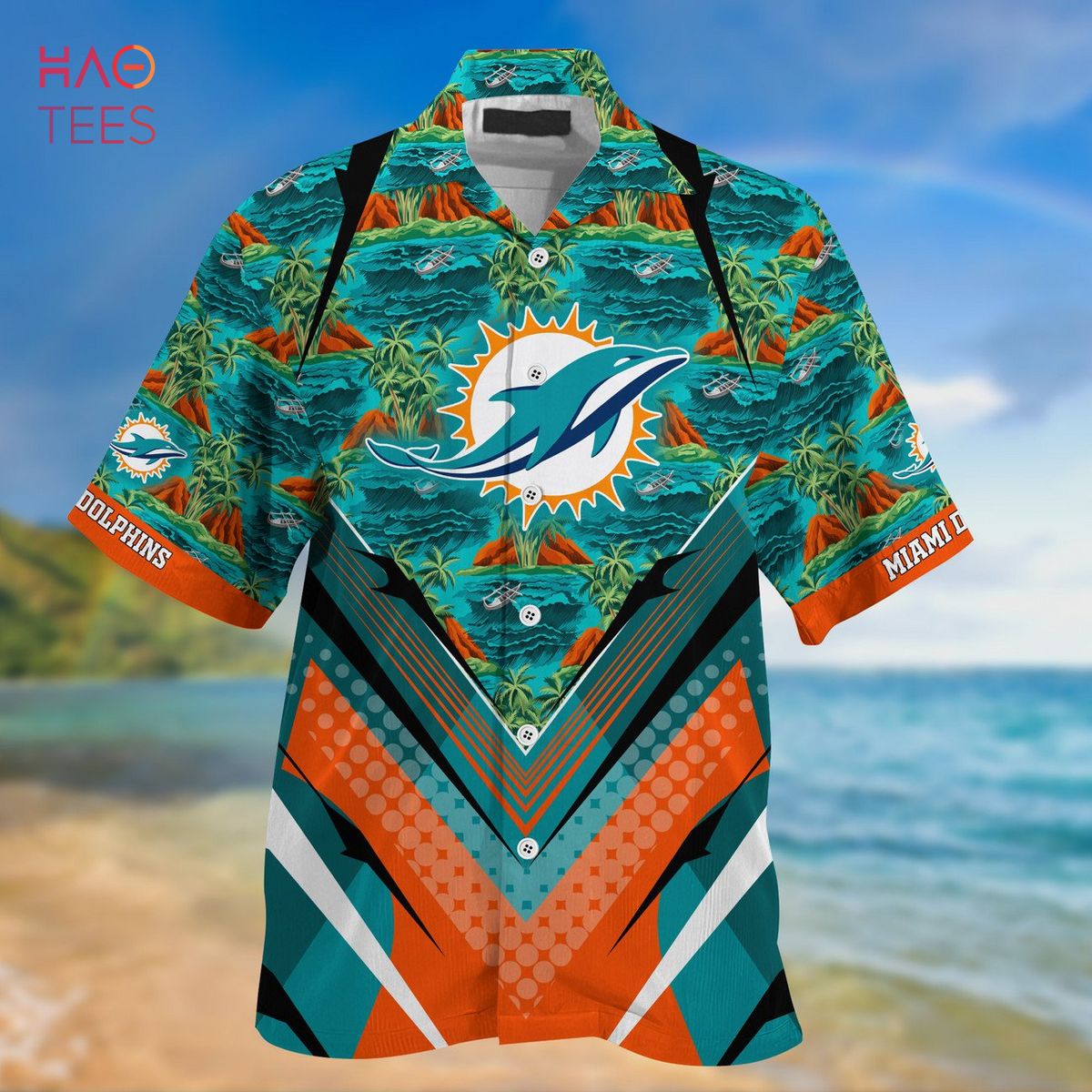 Miami Dolphins Mickey Custom Name Short Sleeve Button Up Tropical