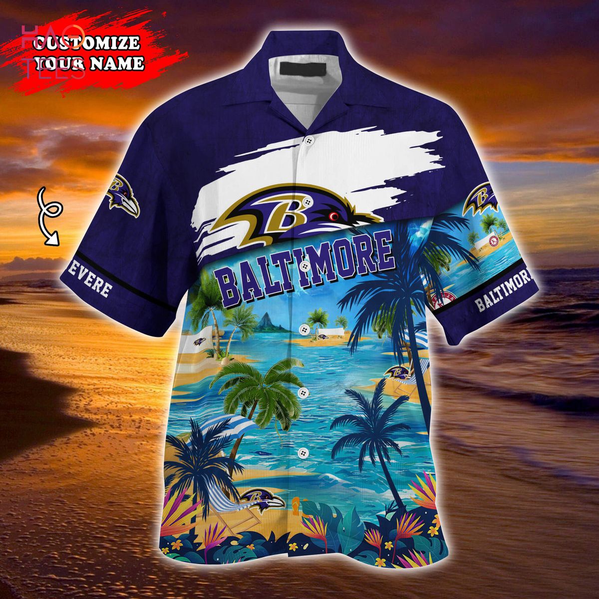 Vintage NFL Baltimore Ravens Hawaiian Shirt Colorful Team Name