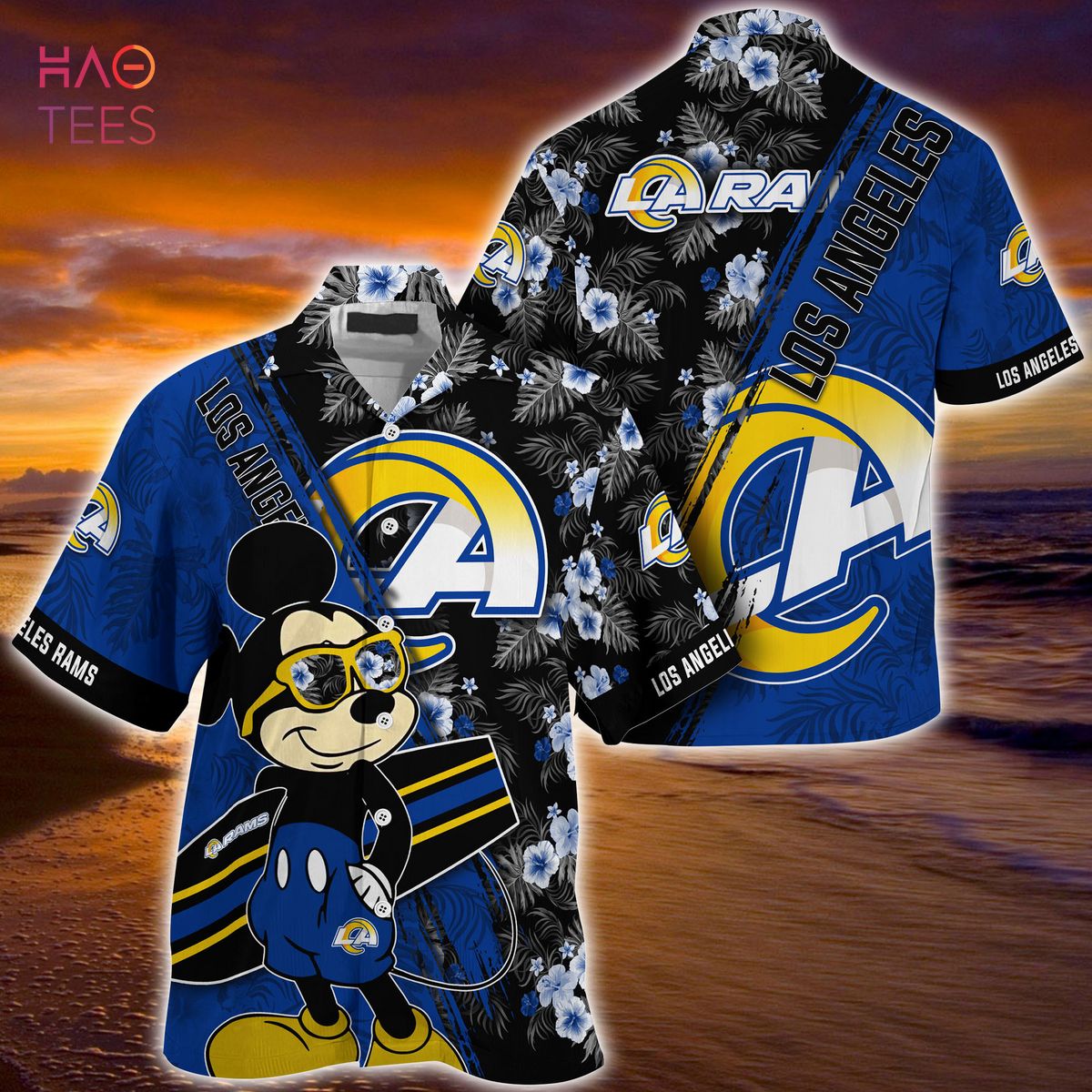 Mickey And Floral Los Angeles Rams NFL Summer Hawaiian Shirt Mickey And Floral Los Angeles Rams NFL Summer Hawaiian Shirt