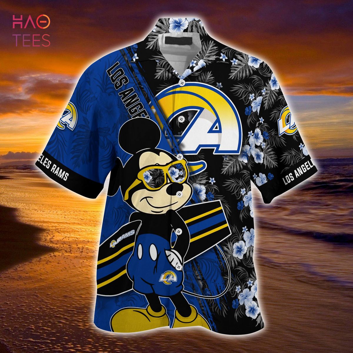 Los Angeles Rams Surfboard Parttern Mickey Mouse Flower Hawaiian Shirt -  Freedomdesign