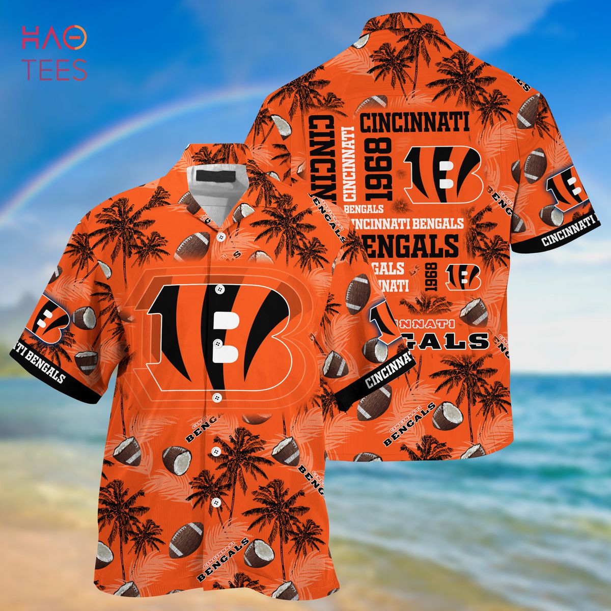 Nfl Cincinnati Bengals Orange Green Trendy Hawaiian Shirt Aloha