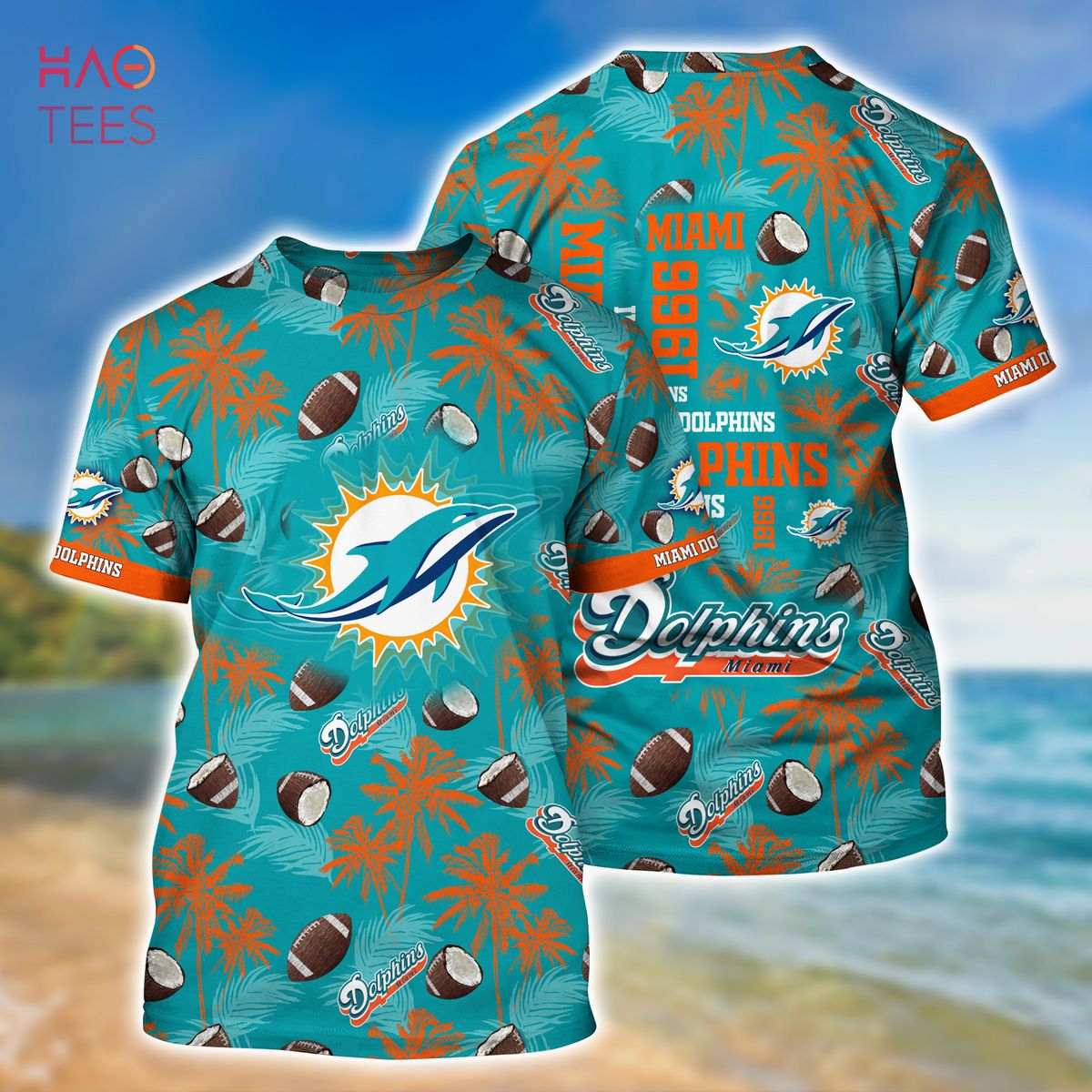 Nfl Miami Dolphins Custom Name Number Aqua Orange Trendy Hawaiian Shirt  Aloha Shirt - Trendy Aloha