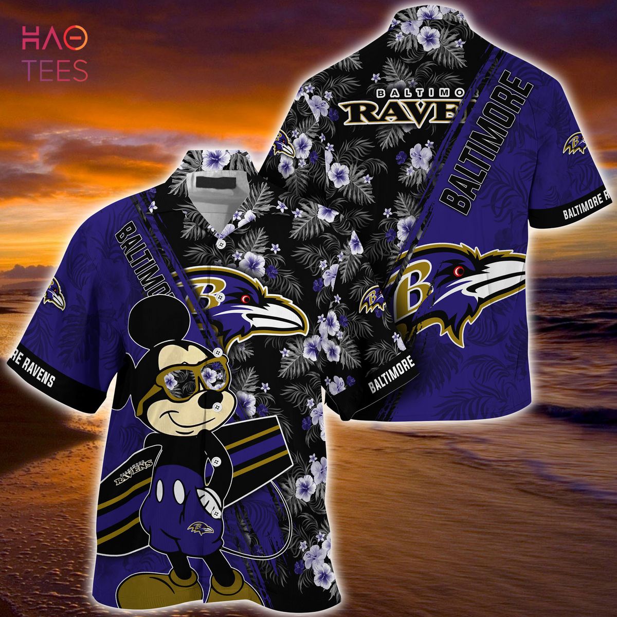 Mickey And Floral Baltimore Ravens NFL Summer Hawaiian Shirt Mickey And Floral Baltimore Ravens NFL Summer Hawaiian Shirt