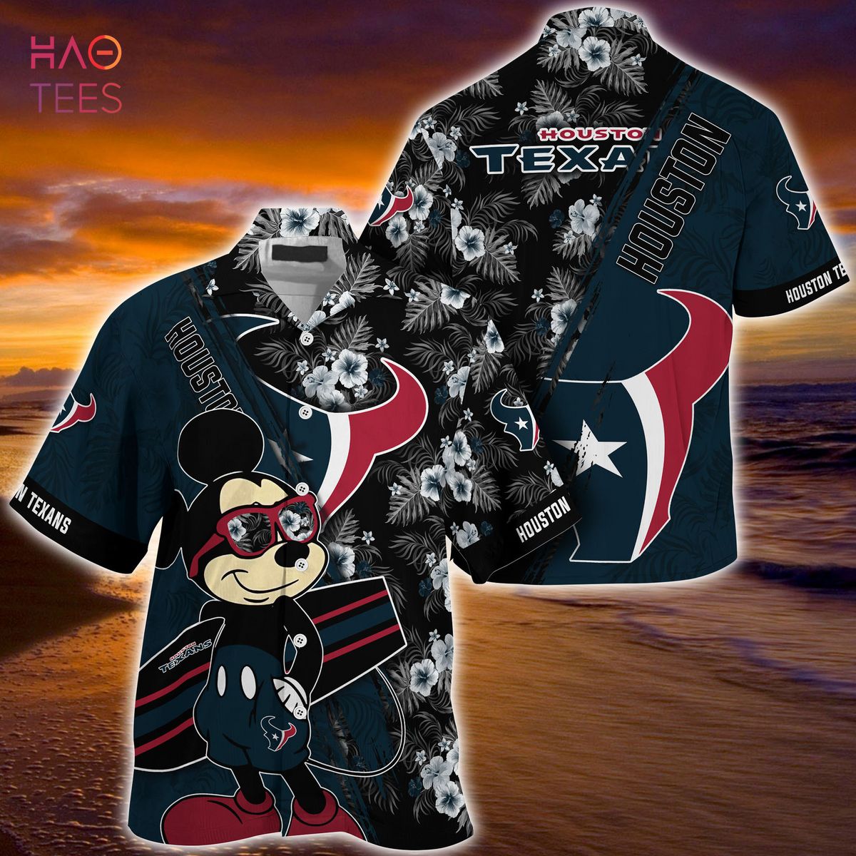 Mickey And Floral Houston Texans NFL Summer Hawaiian Shirt Mickey And Floral Houston Texans NFL Summer Hawaiian Shirt