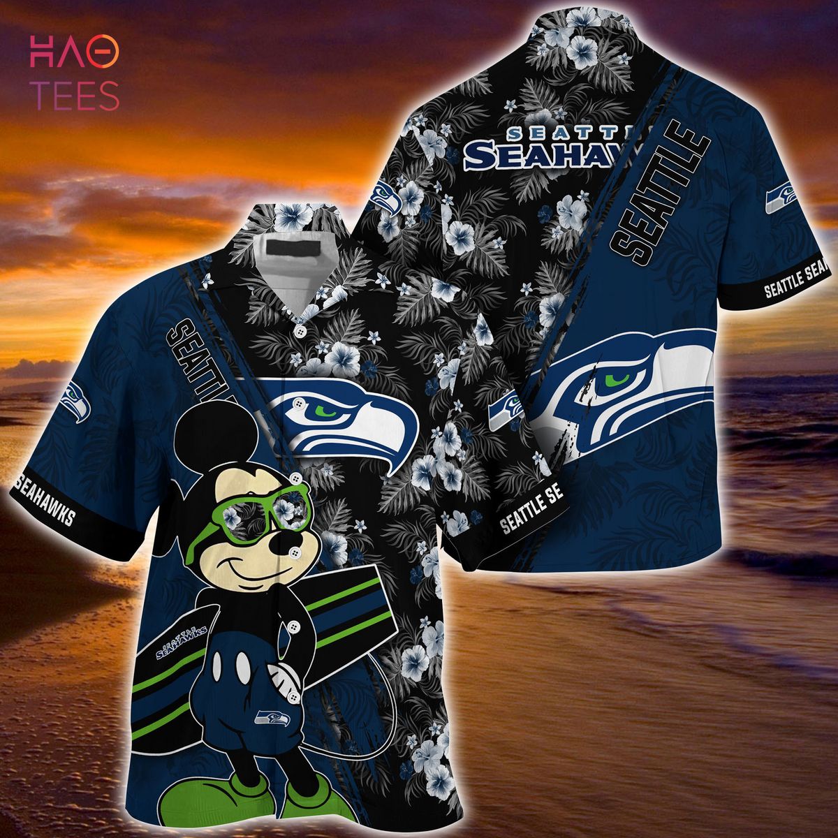 Mickey And Floral Seattle Seahawks NFL Summer Hawaiian Shirt Mickey And Floral Seattle Seahawks NFL Summer Hawaiian Shirt