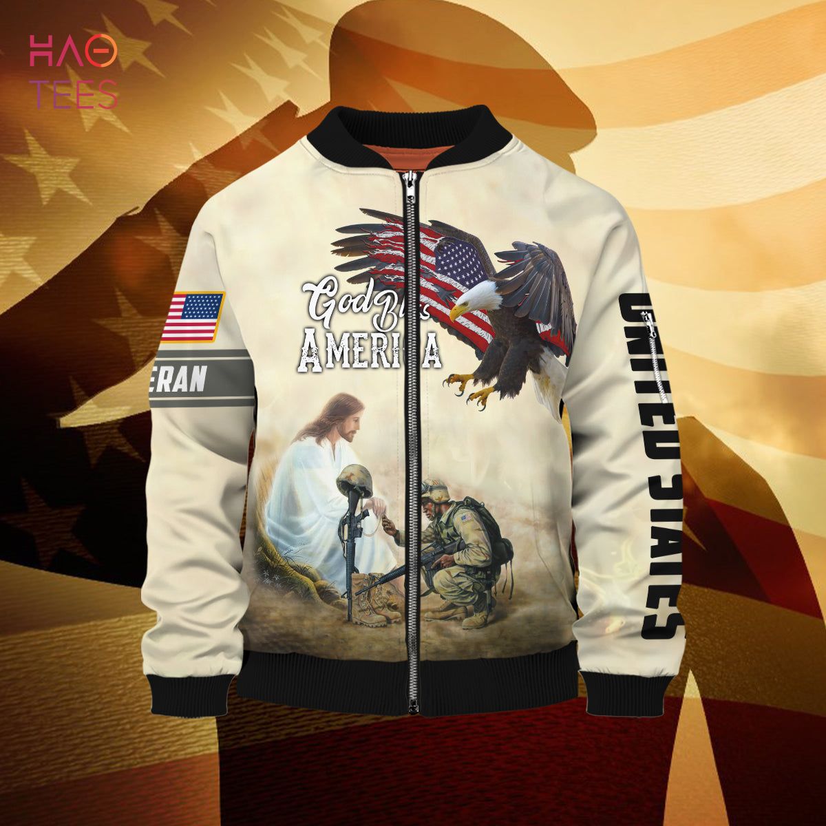 NEW God Bless America, Veteran With Eagle 3D Bomber, Gift For Veteran NEW God Bless America, Veteran With Eagle 3D Bomber, Gift For Veteran