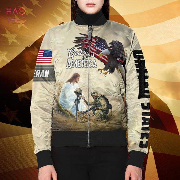 NEW God Bless America, Veteran With Eagle 3D Bomber, Gift For Veteran