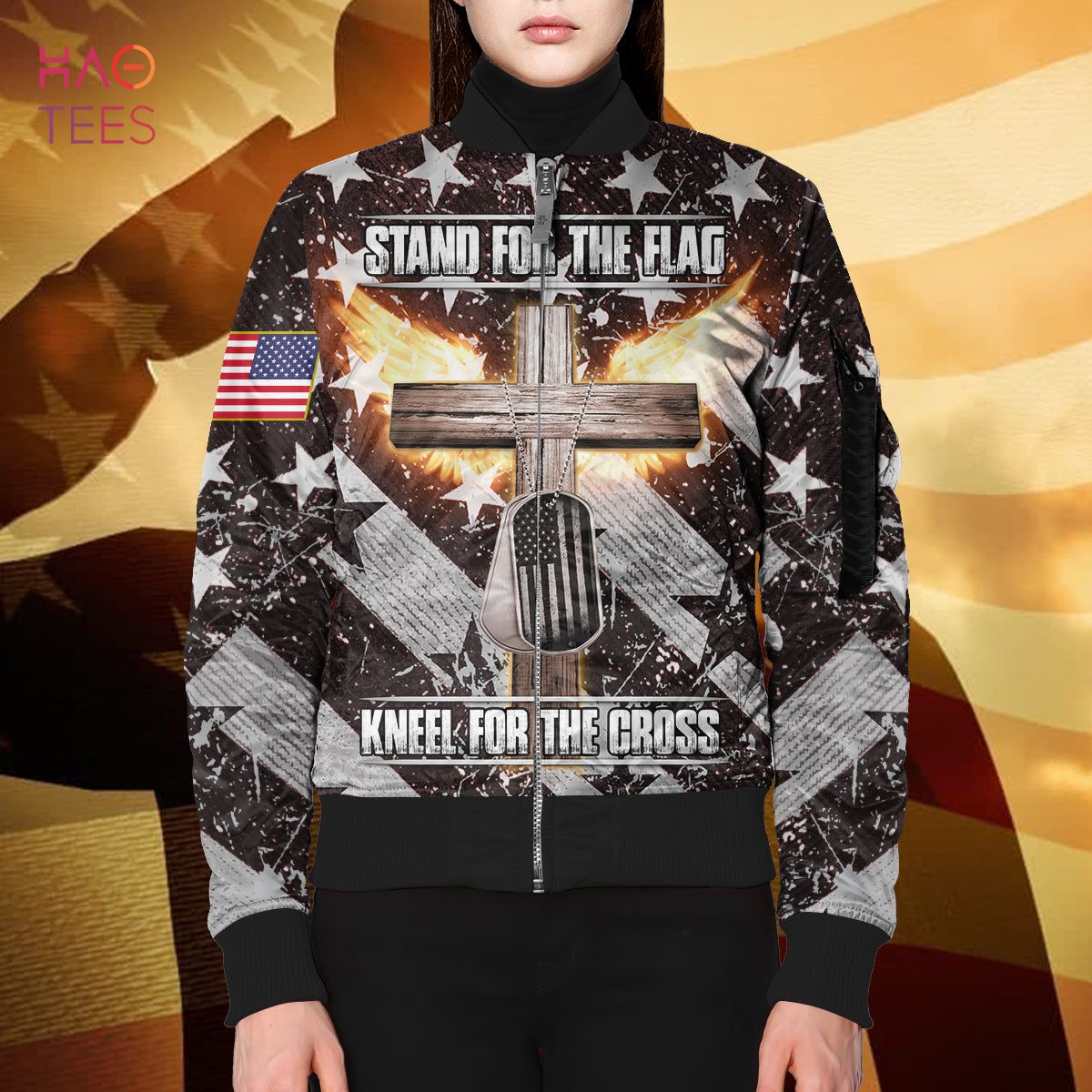 NEW Stand For The Flag Kneel For The Cross 3D Bomber