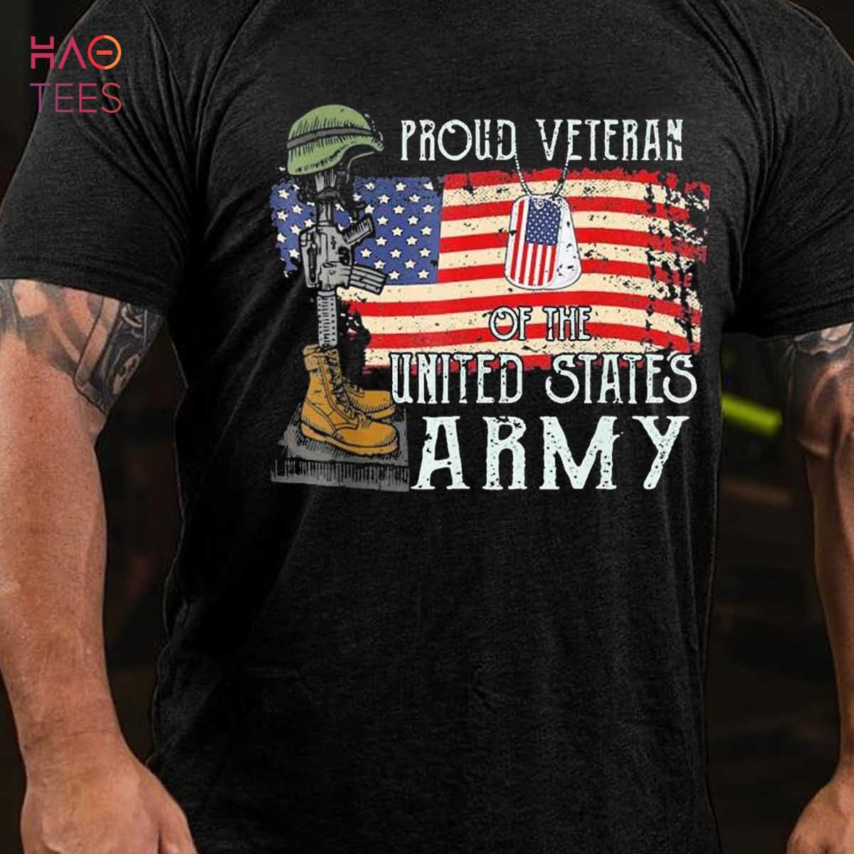 BEST Men Retro Proud Veteran Of The United States Army Pride US Flag T-Shirt